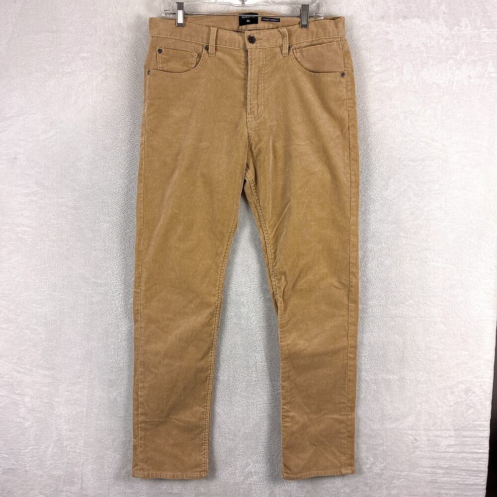 Quiksilver Pants Mens 32 Beige Corduroy Straight Taper Cords Preppy SoCal Surf